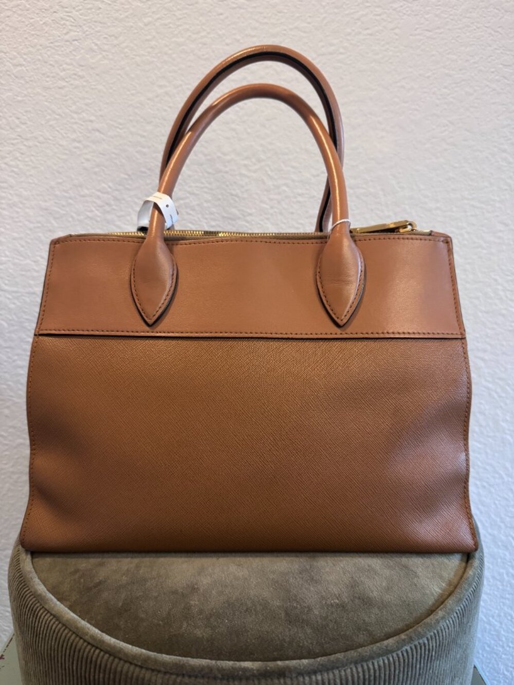 Prada Saffiano Leather Brown Tan Satchel Tote Crossbody Bag - Picture 3 of 14